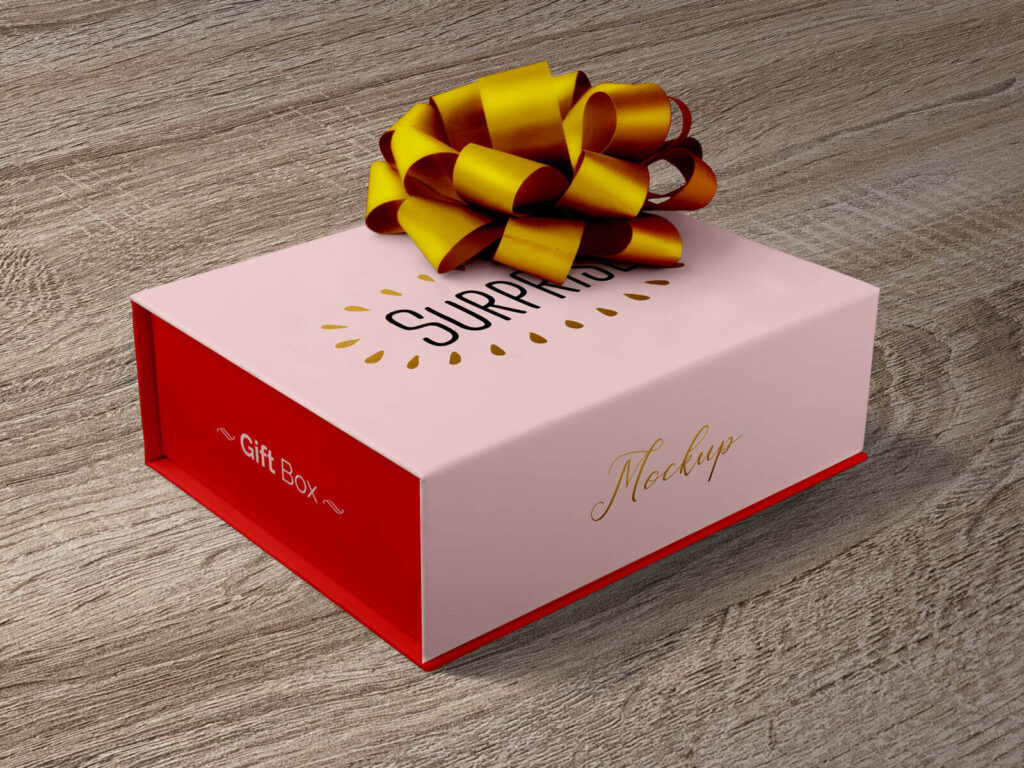 Gift Packaging Box with a Ribbon Flower Mockup