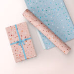 Gift Wrapping Paper Rolled and Flat Mockup with Wrapped Gift