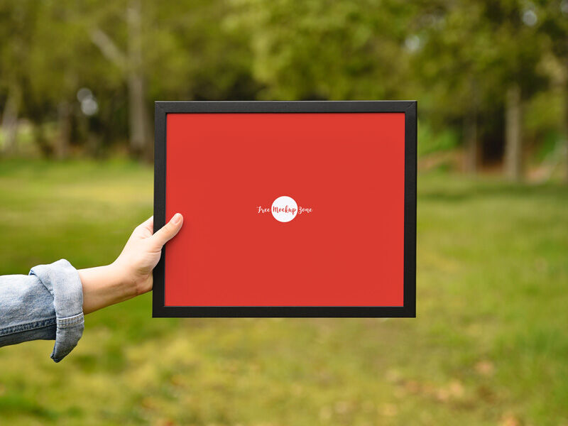 Girl Showing Frame in a Outdoor Environment Mockup