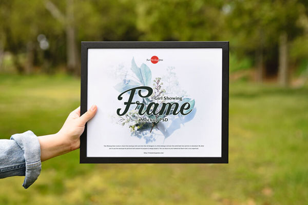 Girl Showing Frame in a Outdoor Environment Mockup