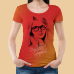 Girl Wearing Round Neck T-shirt Mockup with Hands in Pockets