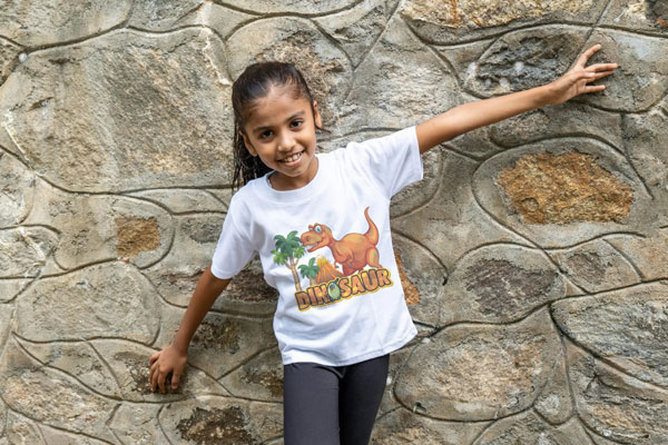 Girl Wearing Short Sleeve T-shirt Mockup in Front Sight