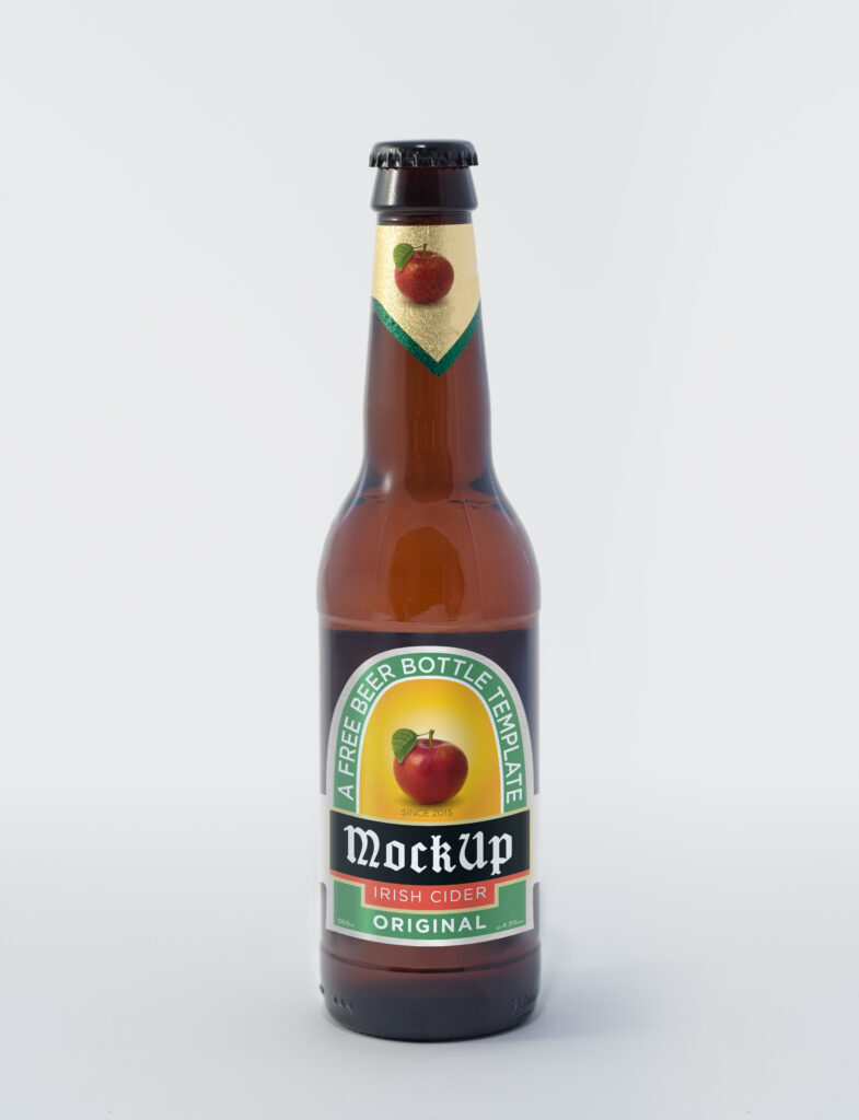 Glass Beer Bottle Mockup Front View with Simple Background