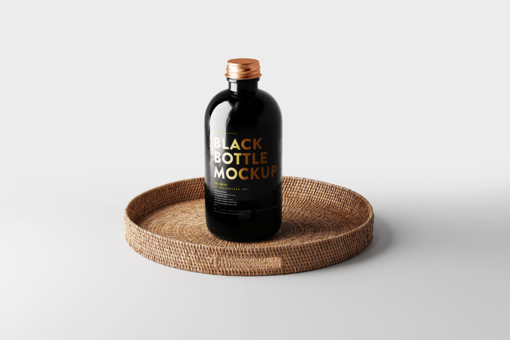 Glass Bottle Mockup of 5 Different Views