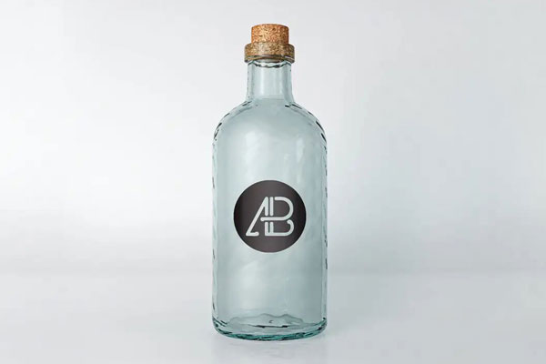 Glass Bottle with a Wooden Cap Mockup