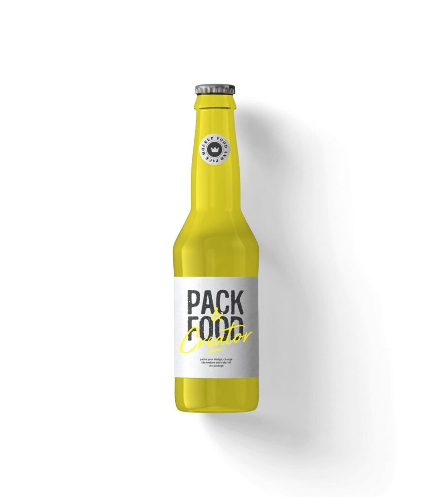 Glass Juice Bottle Mockup from a Top View
