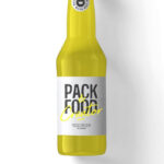 Glass Juice Bottle Mockup from a Top View