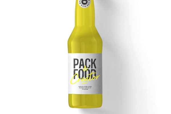Glass Juice Bottle Mockup from a Top View