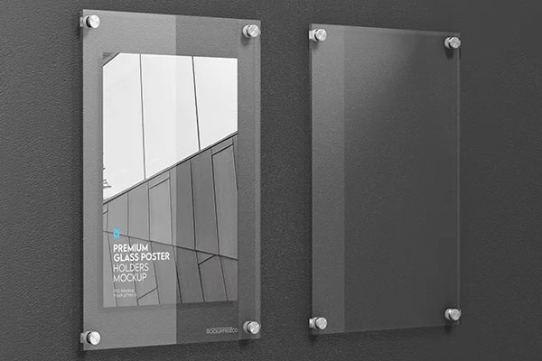 Glass Poster Holders Mockup in 3 Views