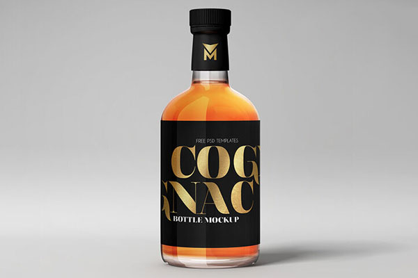 Glass Whiskey Bottle Mockup Standing in the Front View