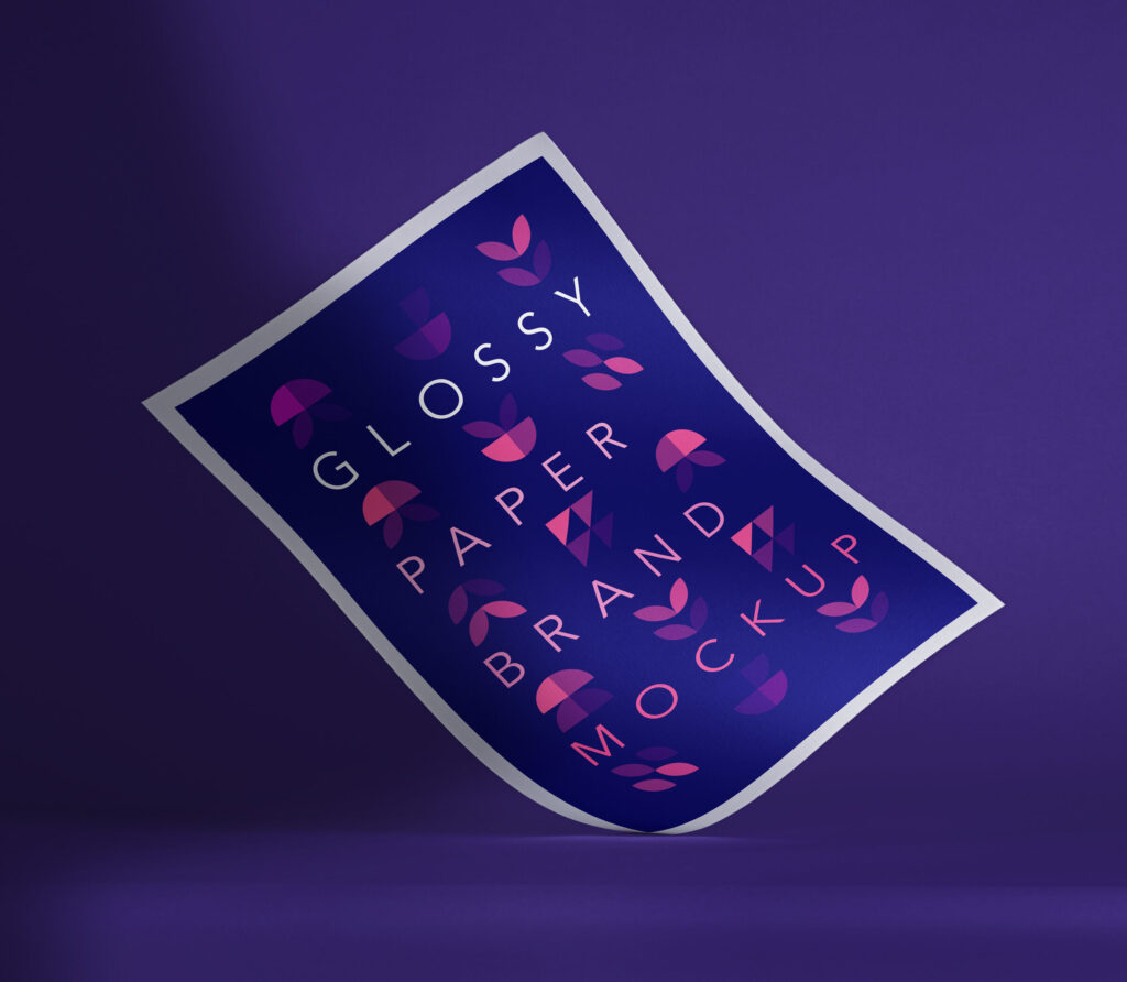 Glossy, Curled Paper Standing at an Angle Mockup
