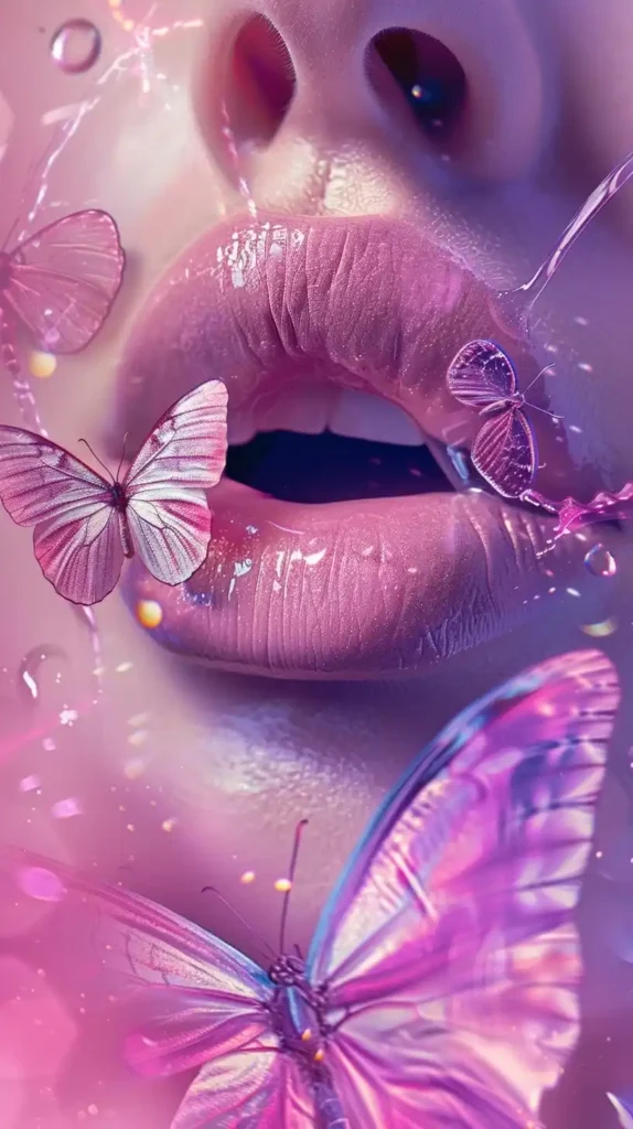 Glossy Lips with Butterflies