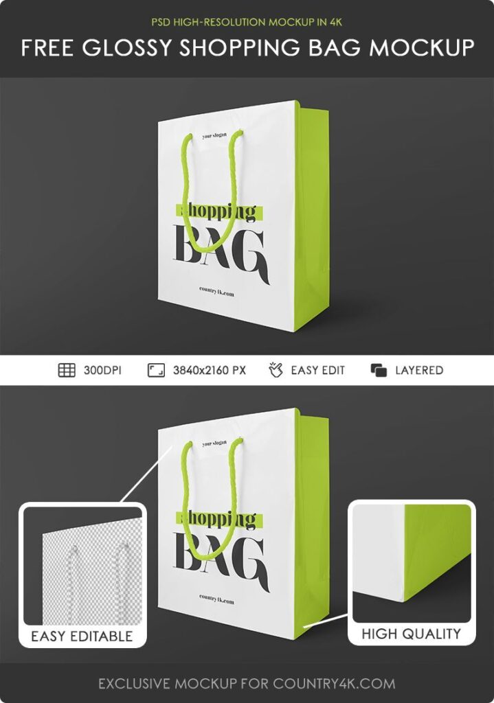 Glossy Plastic Shopping Bag Mockup