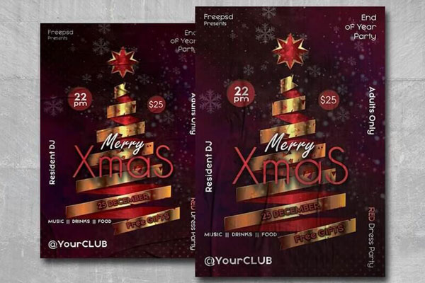 Golden and Red Xmas Party Flyer Template