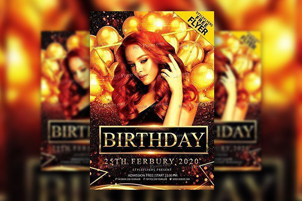 Golden Elegant Birthday Party Flyer Template
