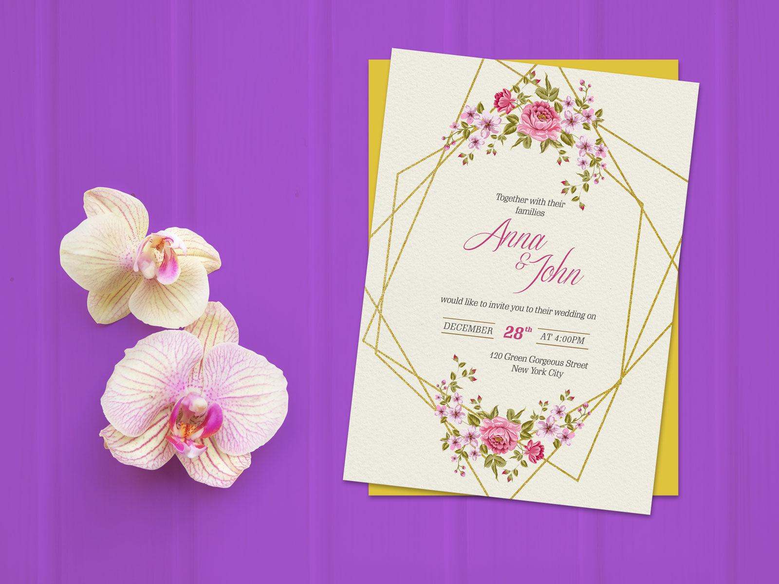 Gorgeous Wedding Invitation Card Mockup and Its Template FREE PSD