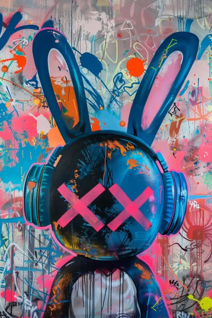 Graffiti Rabbit with Neon Mask