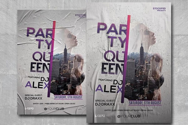Gray, Purple Urban Night Party Flyer Template