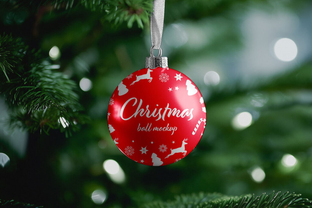 Green Tree Christmas Ball Mockup