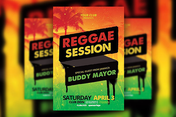 Green, Yellow, Orange Tropical Reggae Music Event Flyer Template