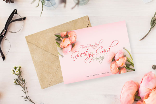 Greeting Card on Top of Envelope Mockup