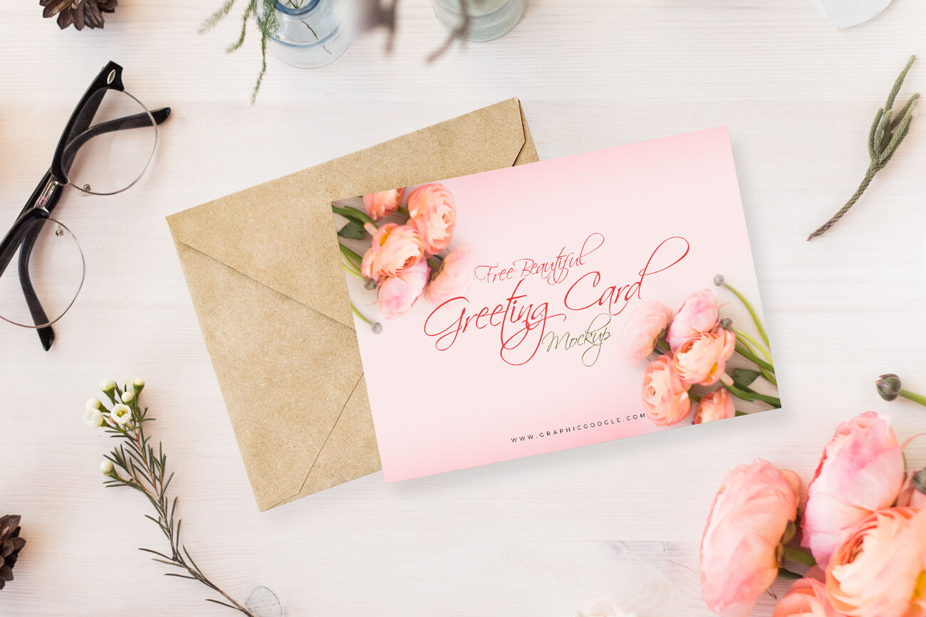 Greeting Card On Top of Envelope Mockup FREE PSD