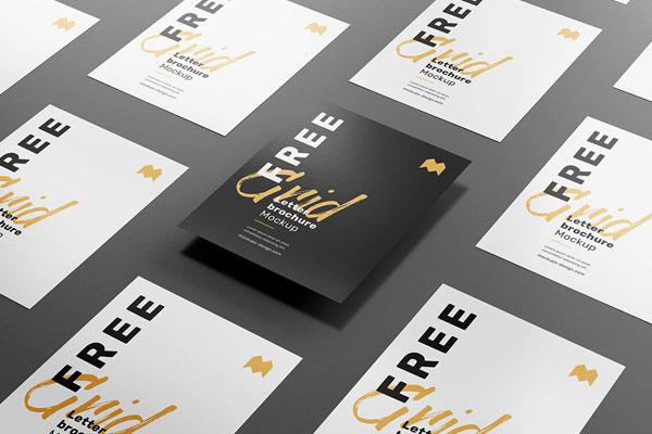 Grid Letter Brochure Mockup Laid on a Dark Background