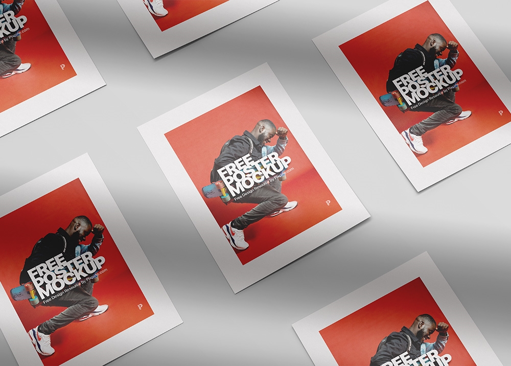 Grid of Flyers Placed on the Surface in Overhead View Mockup