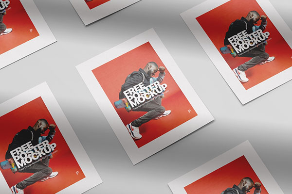 Grid of Flyers Placed on the Surface in Overhead View Mockup