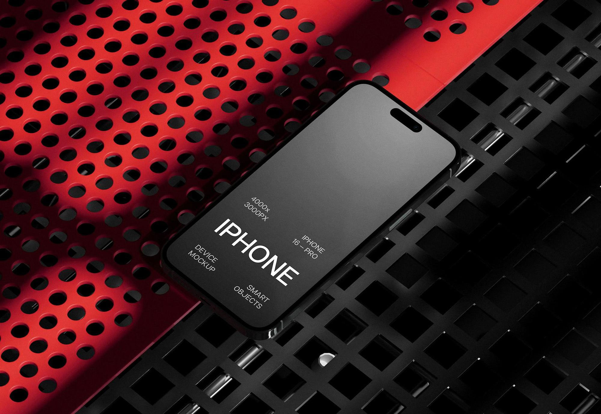 Free Grunge iPhone 16 Pro Mockup PSD Template