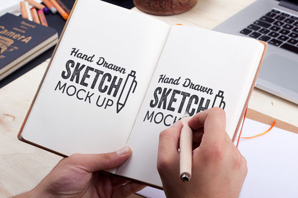 Hand-Drawn Sketch Mockup in a Realistic Atmosphere
