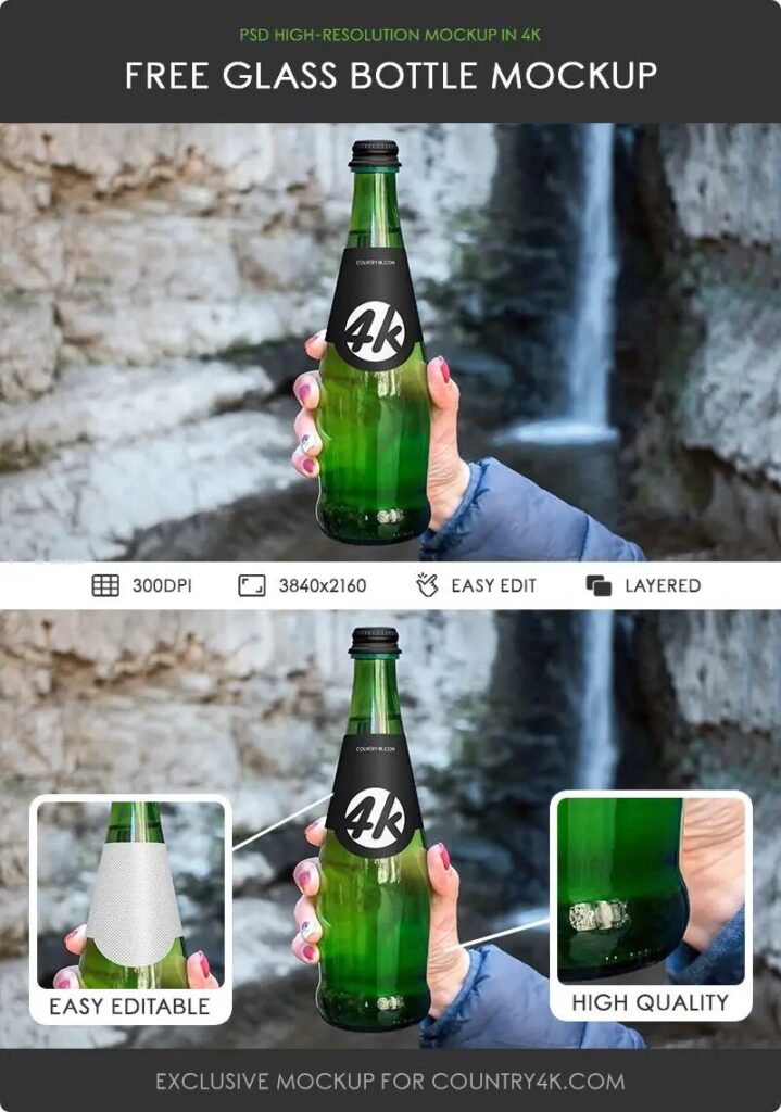 Hand Holding a Long Neck Glass Bottle Mockup