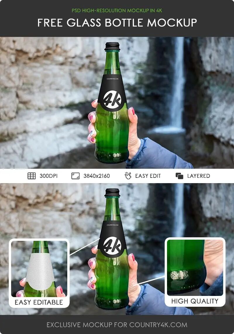 Hand Holding a Long Neck Glass Bottle Mockup FREE PSD