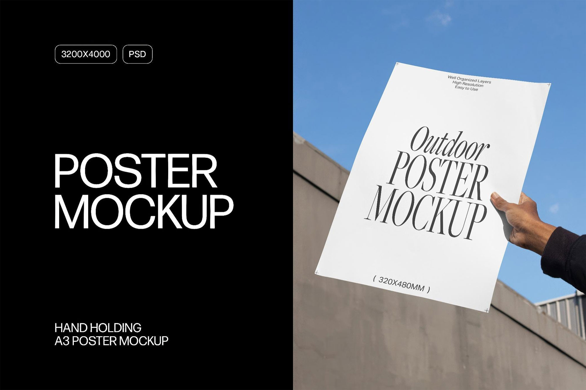 Free Hand Holding A3 Poster Mockup PSD Template