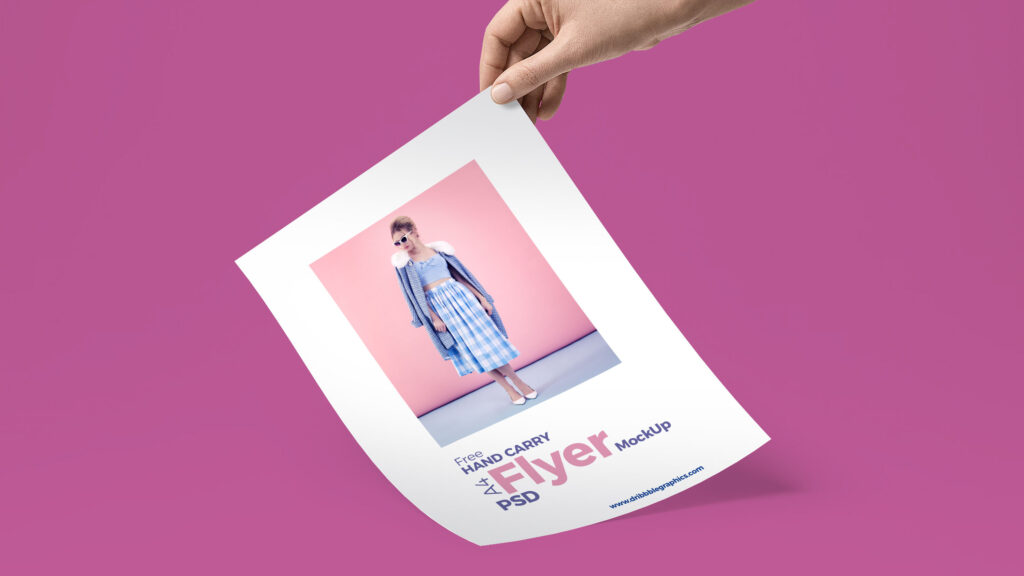 Hand Holding Curved A4 Flyer Mockup