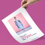 Hand Holding Curved A4 Flyer Mockup