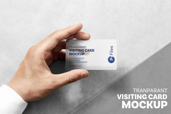 Handholding Multicolor Plastic Transparent Business Card Mockup