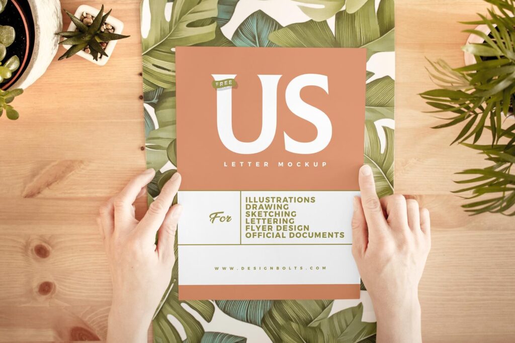 Hands Holding a US Letter Size Paper Mockup