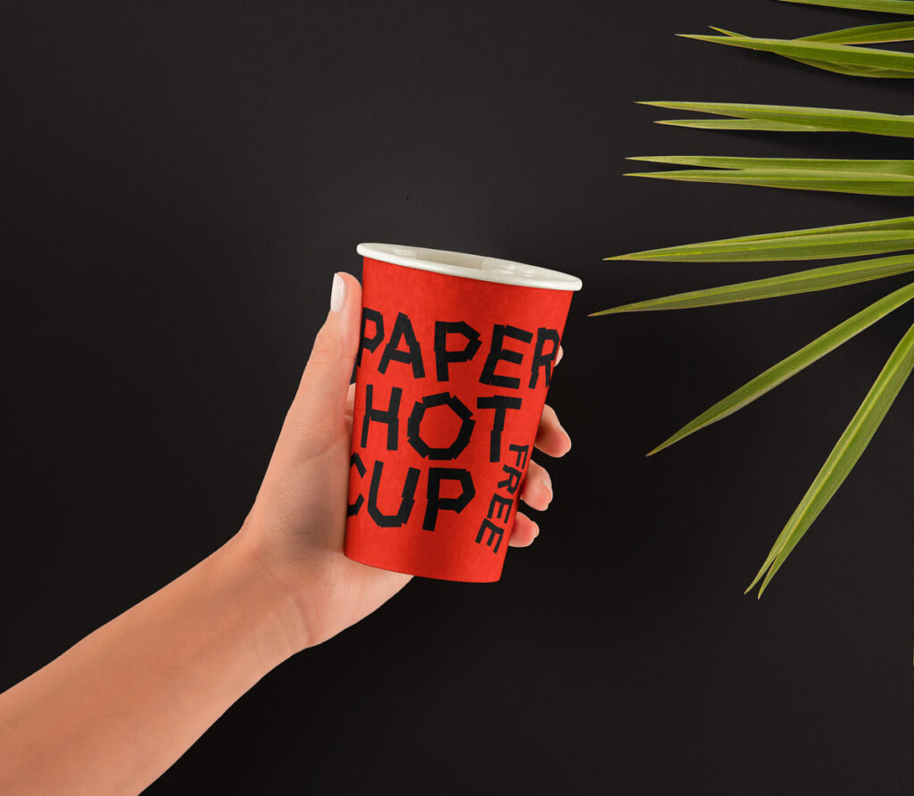 Hands Holding Paper Hot Cup Mockup in Front View