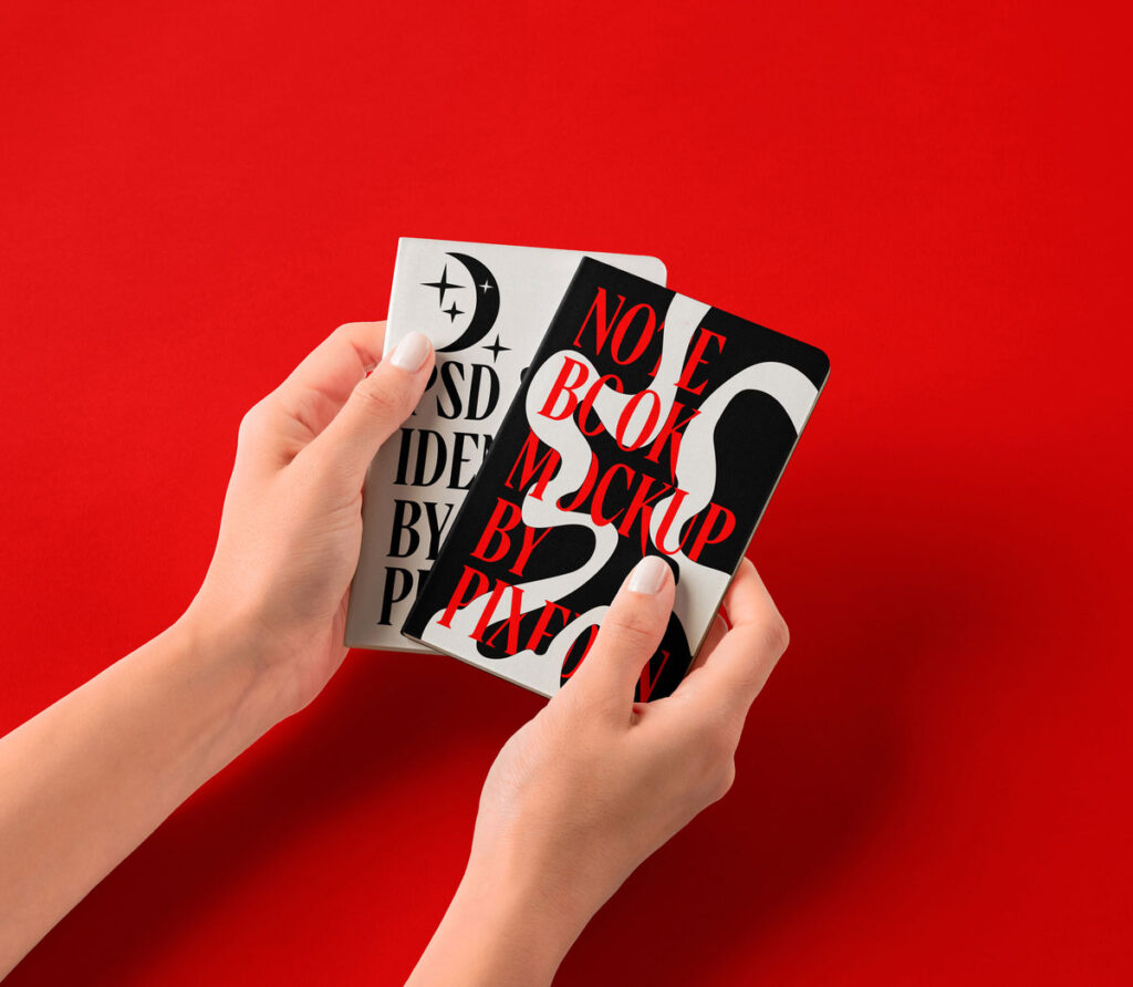Hands Holding Pocket Classic Notebooks Mockup