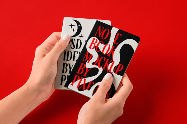 Hands Holding Pocket Classic Notebooks Mockup