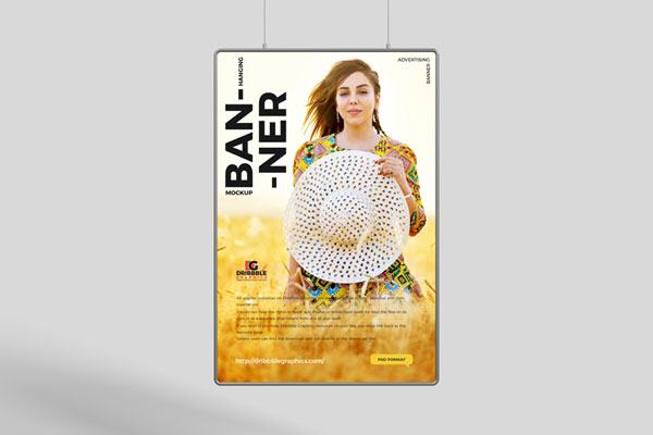 Hanging Front View Advertising Banner Mockup