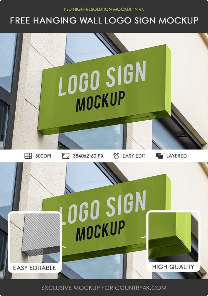 Hanging Landscape Entrance Wall Logo Sign Mockup