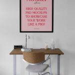Hanging Poster Above Desk Mockup