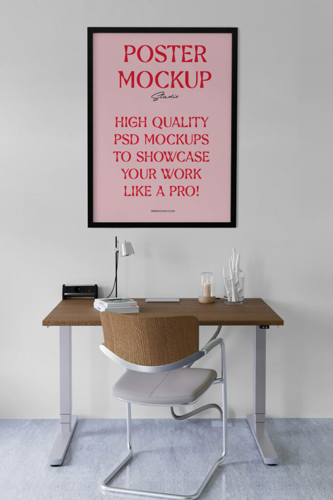 Hanging Poster Above Desk Mockup