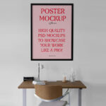 Hanging Poster Above Desk Mockup