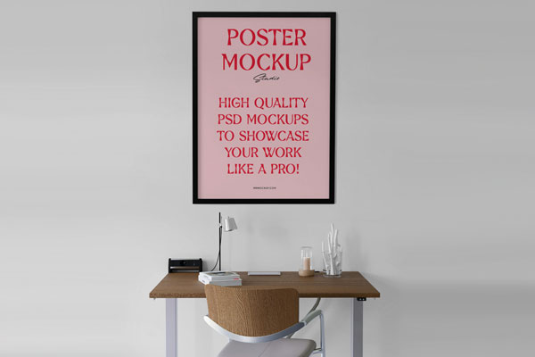 Hanging Poster Above Desk Mockup