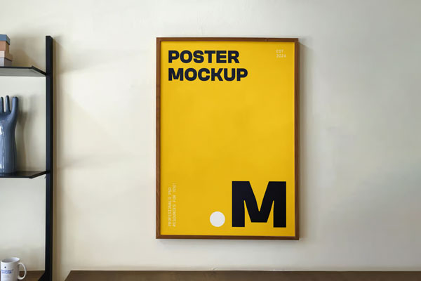 Hanging Poster on Wall Mockup