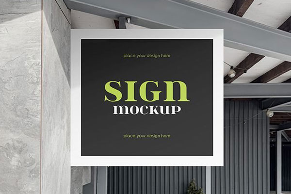 Hanging Wall Sign Mockup in Facing View