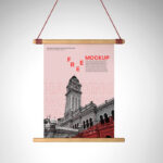 Hanging Wooden Frame Poster Mockup in Front View